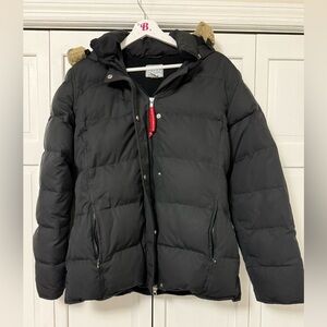 Vintage Old Navy Black Puffer Jacket Faux Fur Hood Zip Button Ski Winter Large
